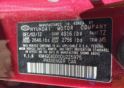 2013 Hyundai Genesis 3.8 z USA, uszkodzony, nr VIN KMHGC4DD0DU225975